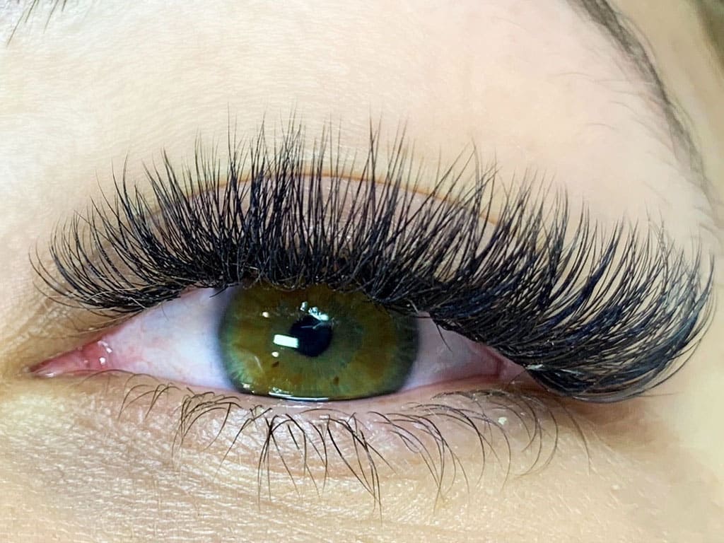 Mega Volume lash extensions at Sugaring NYC McKinney TX — intense glamour lash result